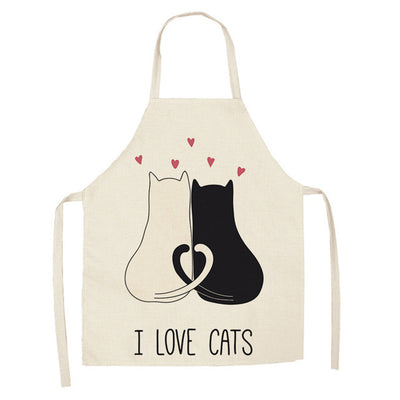 Cartoon Cat Couple Linen Sleeveless Apron Kitchen Furniture Cleaning Daily Sleeveless Coverall