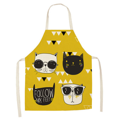 Cartoon Cat Couple Linen Sleeveless Apron Kitchen Furniture Cleaning Daily Sleeveless Coverall