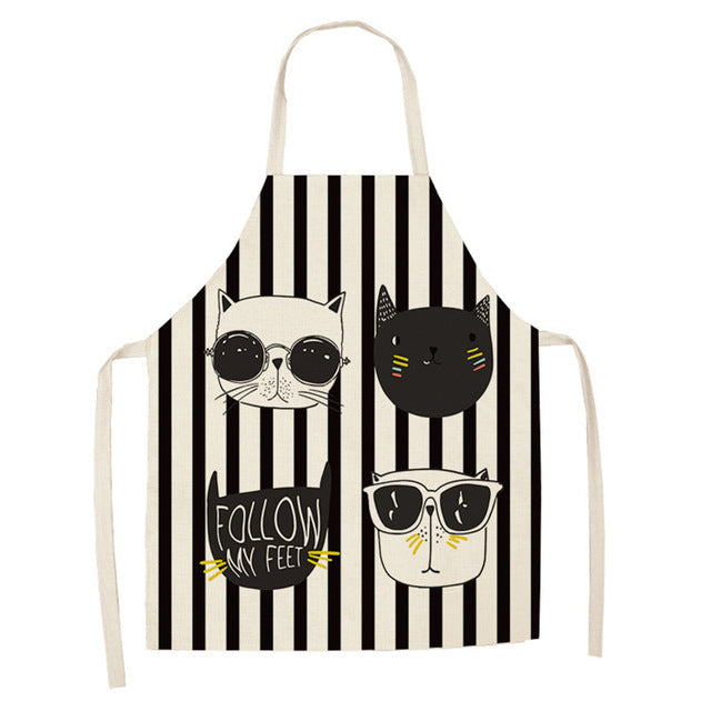 Cartoon Cat Couple Linen Sleeveless Apron Kitchen Furniture Cleaning Daily Sleeveless Coverall