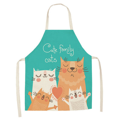 Cartoon Cat Couple Linen Sleeveless Apron Kitchen Furniture Cleaning Daily Sleeveless Coverall