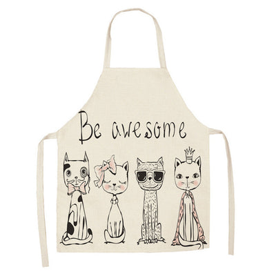 Cartoon Cat Couple Linen Sleeveless Apron Kitchen Furniture Cleaning Daily Sleeveless Coverall