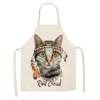 Cartoon Cat Couple Linen Sleeveless Apron Kitchen Furniture Cleaning Daily Sleeveless Coverall