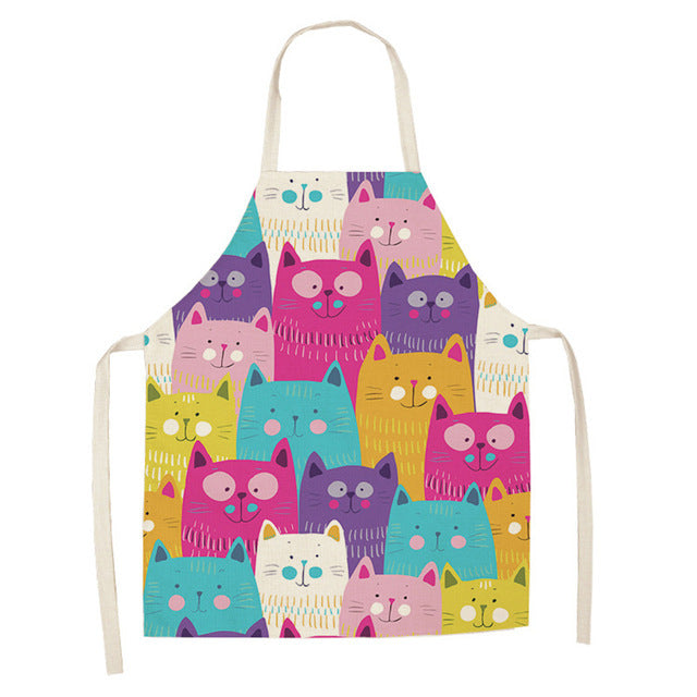 Cartoon Cat Couple Linen Sleeveless Apron Kitchen Furniture Cleaning Daily Sleeveless Coverall