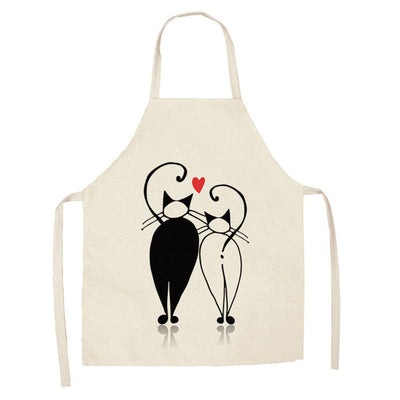 Cartoon Cat Couple Linen Sleeveless Apron Kitchen Furniture Cleaning Daily Sleeveless Coverall