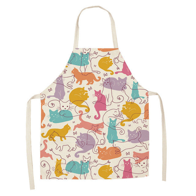 Cartoon Cat Couple Linen Sleeveless Apron Kitchen Furniture Cleaning Daily Sleeveless Coverall