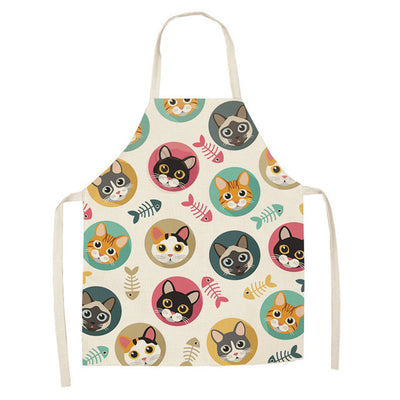 Cartoon Cat Couple Linen Sleeveless Apron Kitchen Furniture Cleaning Daily Sleeveless Coverall